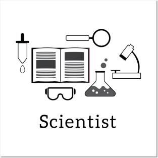 Scientist Icons Black and White Posters and Art